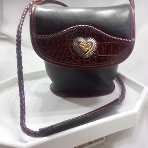 VTG Marlo Black and Brown Crossbody Bag with Heart Accent